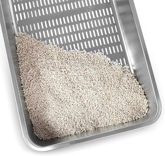 XL Stainless Steel Sifting Cat Litter Box with Lid, Sifting Litter Box for Pine Pellets, Metal Litter Pan with Scoop, Pad, Liners, High Sided Enclosure, Odor Control, Anti-Leakage