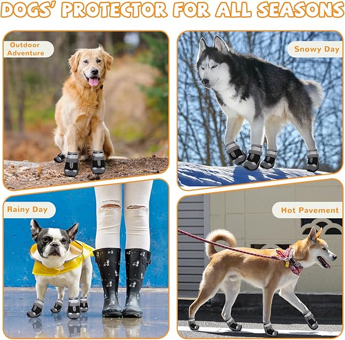 Dog Shoes for Hot Pavement,Dog Boots & Paw Protectors for Large Medium Size Dogs to Prevent Licking,Dog Booties with Reflective for Outdoor,Hiking,Hardwood Floors,Winter Snow(Black Grey,Size2)