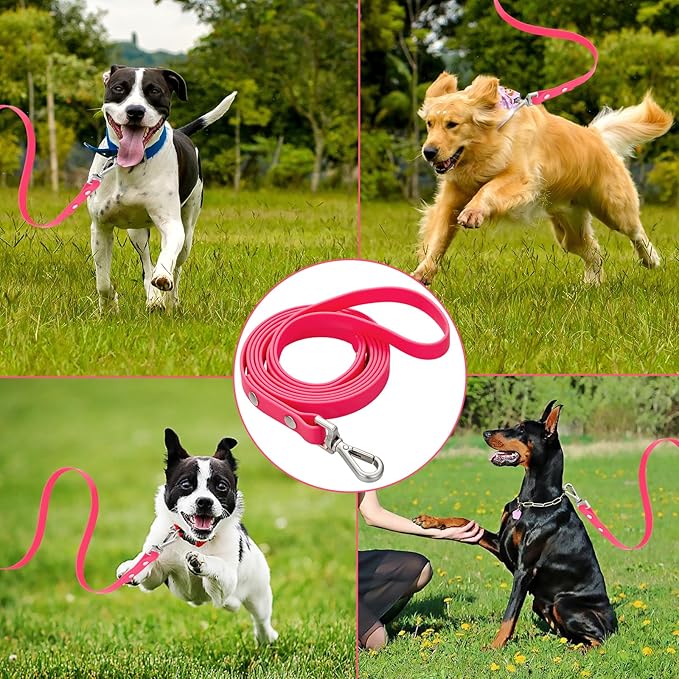Waterproof Long Dog Training Leash 15ft Outdoor PVC Dog Leashes Great for Large Medium Small Dog Training Lead,Beach,Yard,Play,Camping(Rosered