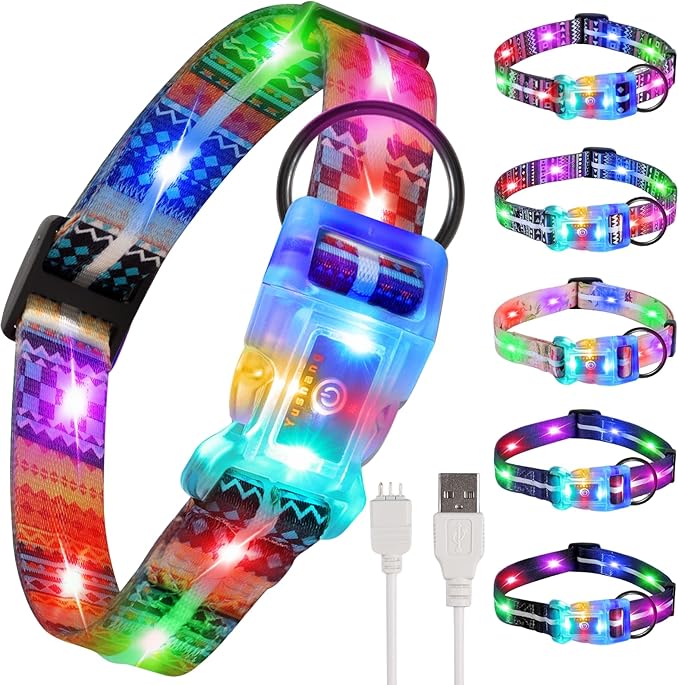 Light Up Dog Collars,LED Dog Collar Rechargeable Waterproof,2-in-1 Buckle Type Glow Collar for Medium Large Dogs- XL(15-25 * 0.98 inch can be Crop)