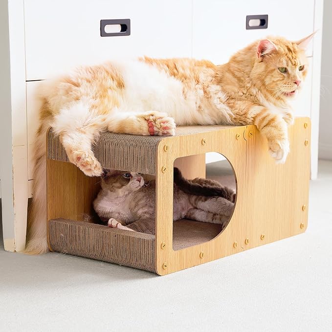 EHEYCIGA Cardboard Cat Scratcher House, 23-Inch Corrugated Cat Scratcher for Indoor Cats, Extra Large Scratching Board Pad, Brown