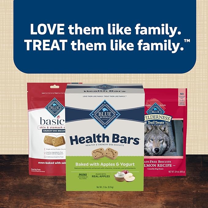 Blue Buffalo Mini Health Bars Crunchy Dog Biscuits, Oven-Baked With Natural Ingredients, Apples & Yogurt, 2-lb Box