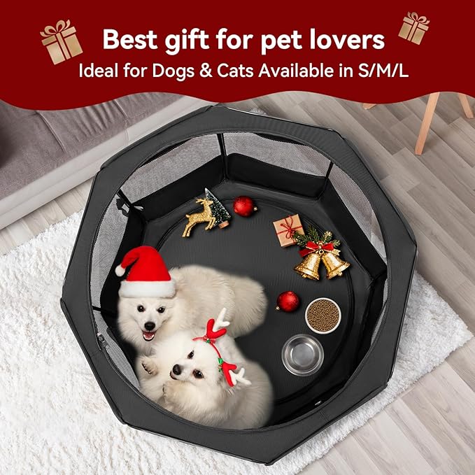 PETSFIT 45.5" Dog Playpen Indoor/Outdoor-Jump-Proof 28.5" Height with Removable Waterproof Mat & Zippered Roof | RV, Camping, Travel Dog Pen | Whelping & Cat Observation Space(45.5"L x 45.5"W x 28.5H)