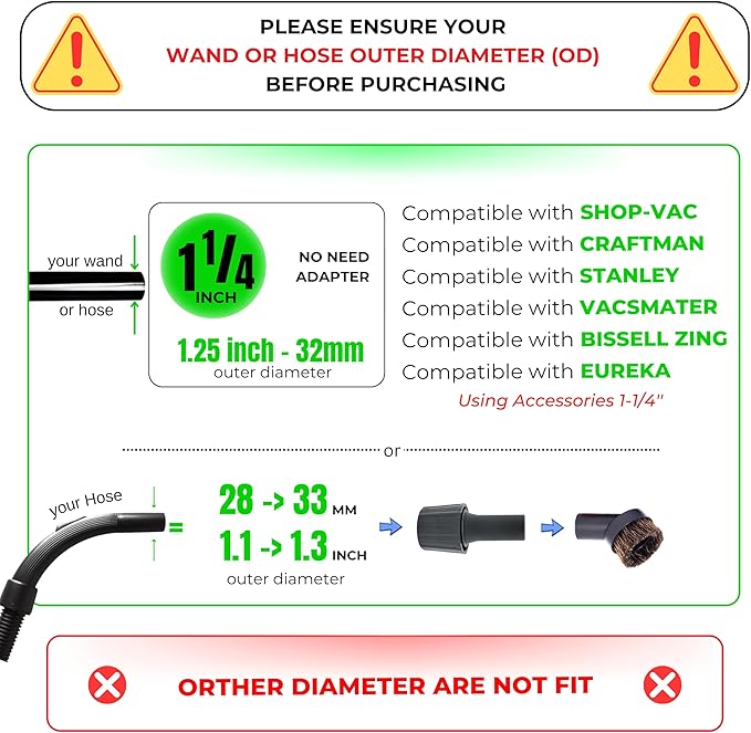 1.25'' Shop Vacuum Dust Brush Attachment with 25mm Horse Hair (2PCS) - Round Dust Brush Soft Bristle for Furniture, Blinds, Car, Wood, Electronics - 1.25 inch (32mm) Vacuum Accessories