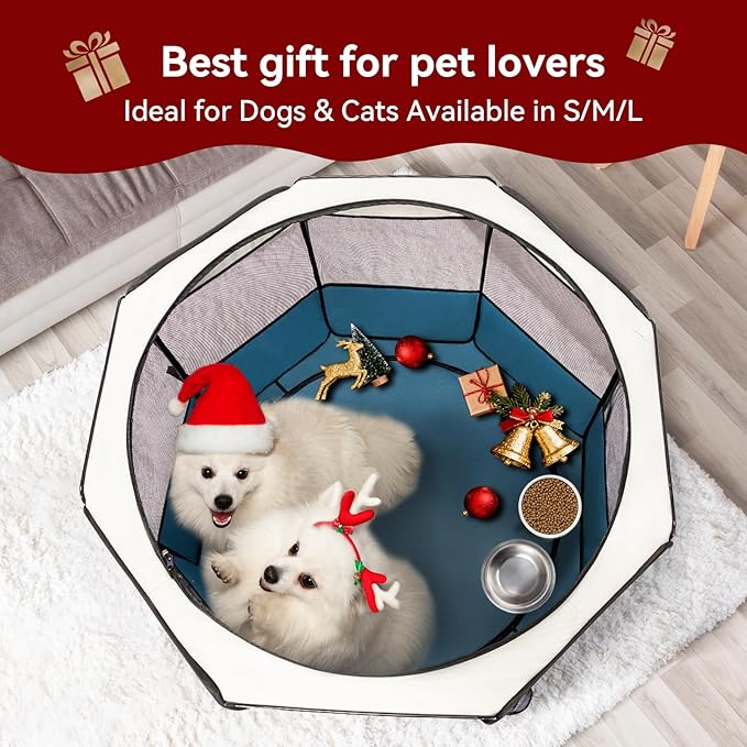 PETSFIT 29" Puppy Playpen with Removable Waterproof Mat & Zippered Roof | RV, Camping, Travel Dog Pen | Indoor/Outdoor Whelping & Cat Observation Space(29.5"x29.5"x16.5"H)