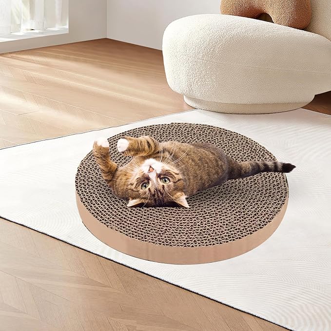 Extra Large Round Cat Scratcher Refill Pads - 15.7 Inch Diameter, 1 Inch Thick, Cardboard Scratching Board Replacement for Cats, 4 Pack