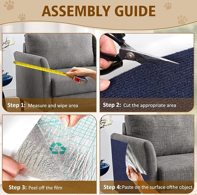 Cat Scratch Furniture Protector – DIY Climb Scratch Mat, Couch Protector from Cat Claws, Trimmable Self-Adhesive Carpet for Sofa, Furniture, Cat Tree (Dark Blue, 78.7" x 15.8")