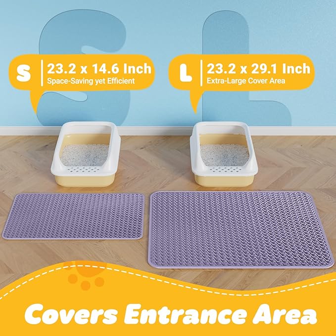 Cat Litter Mat - 23.2'' x 14.6'' Small Litter Trapping Mat, Easy to Clean Litter Box Mat, Waterproof, Urine-Proof, Non-Slip Kitty Litter Mats for Floor, Purple