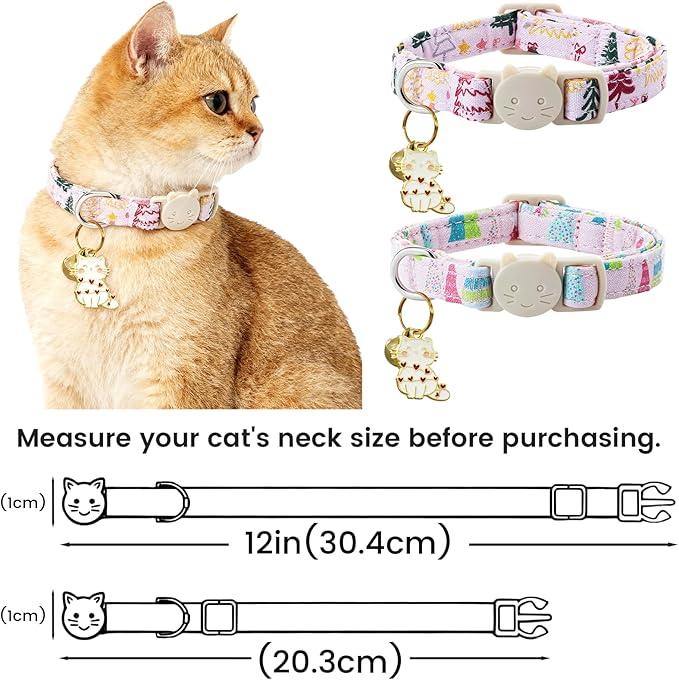 Elegant little tail 2 Pack Cat Collar- Christmas Cat Collars Breakaway with Bell Pendant Wedding Kitten Boy Girl Safety Adjustable 7-12 Inch Collar for Small Cats Puppy