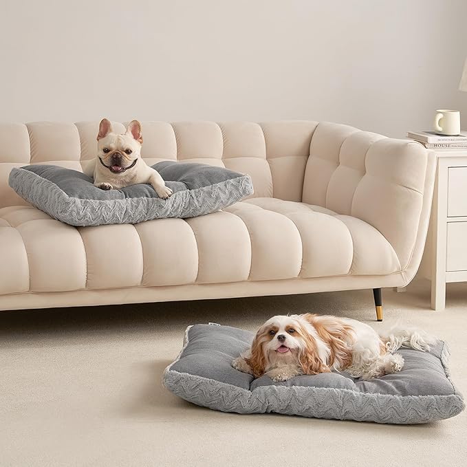 EHEYCIGA Reversible Dog Crate Bed Washable, Comfort Fluffy Plush Dog Kennel Pad for Small Doggie and Cats, Deluxe Machine Washable Pet Sleeping Mats, 23" x 18"x 3", Grey