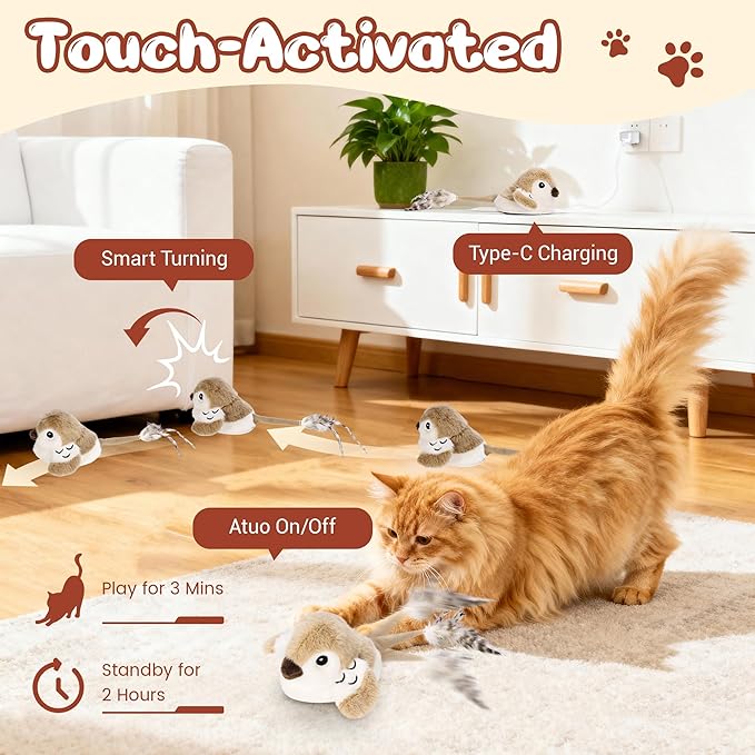 Cat Toys 2026 Upgrade Bird Cat Toy with Catnip Toys Wagging Tail Automatic Moving Cat Toy Chirp Tweet Rechargeable Interactive Kitten Toy(No Flying Bird)