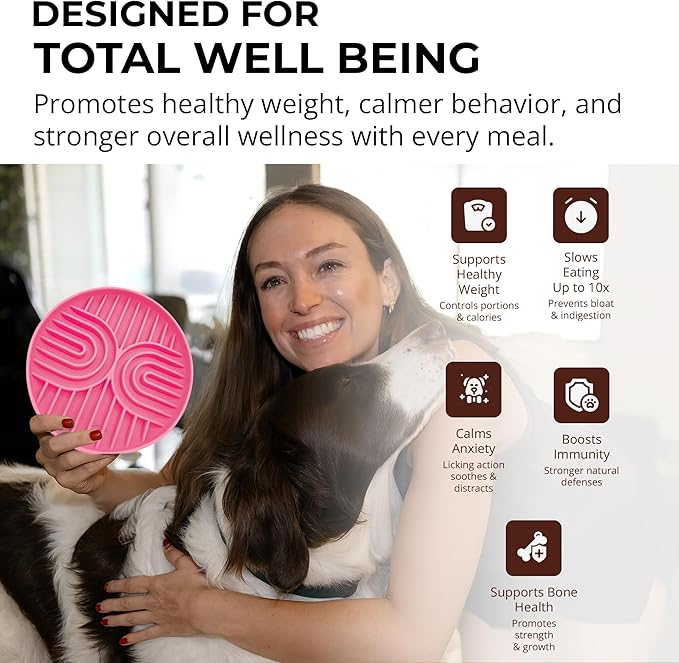 Slow Feeder Dog Bowls, Dishwasher Safe, Non-Slip Base, BPA-Free Slow Eating Dog Bowl (Blush, 1-Pack)