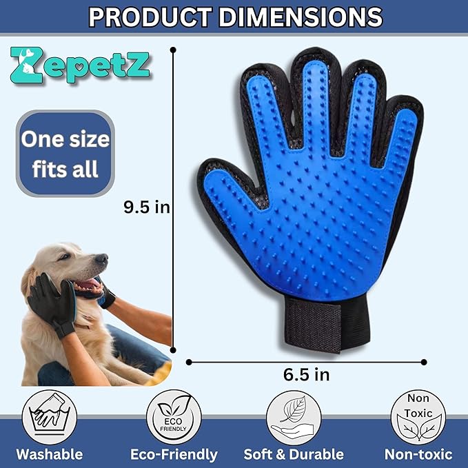 (Left Hand) Pet Hair Remover Glove โ Blue, Reusable Grooming Glove for Dogs, Cats & Horses, Gentle Deshedding, Bathing & Massaging, Anti-Shedding Tool for Pet Hair Removal (Left Hand only)