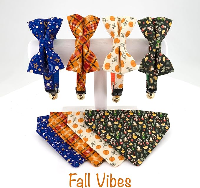 Ultra Joys Breakaway Cat Collar With Bells - For Boys & Girls, Kittens - With Bandana Pumpkin Small