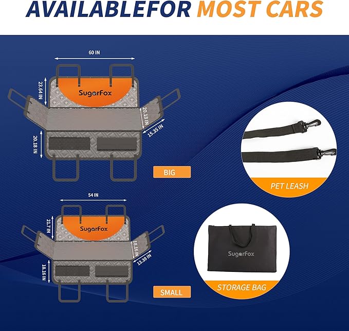 Dog Back Seat Extender & Car Seat Cover - Upgraded PU Leather, Hard Bottom Holds 400lbs, Waterproof Anti-Scratch Dog Hammock for Cars, SUVs, Trucks | Easy to Clean + Pets Safety Belt(GRAY-XL)