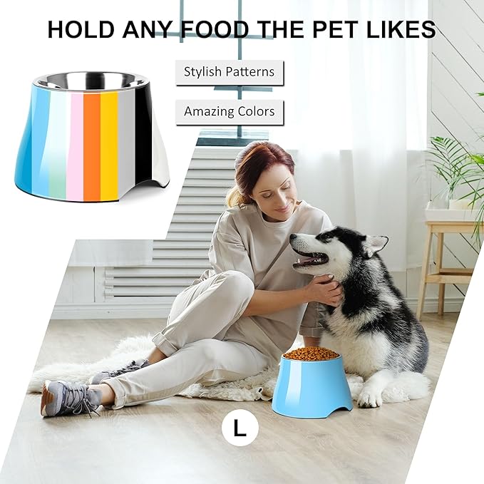 Dog Bowls,Cone Friendly Non Slip Single Dog Bowl with Stainless Steel Inner, Raised Bowls for Small and Medium Dogs Spaniel Dogs Long Ear, High Capacity, L/3 Cups Aqua Blue