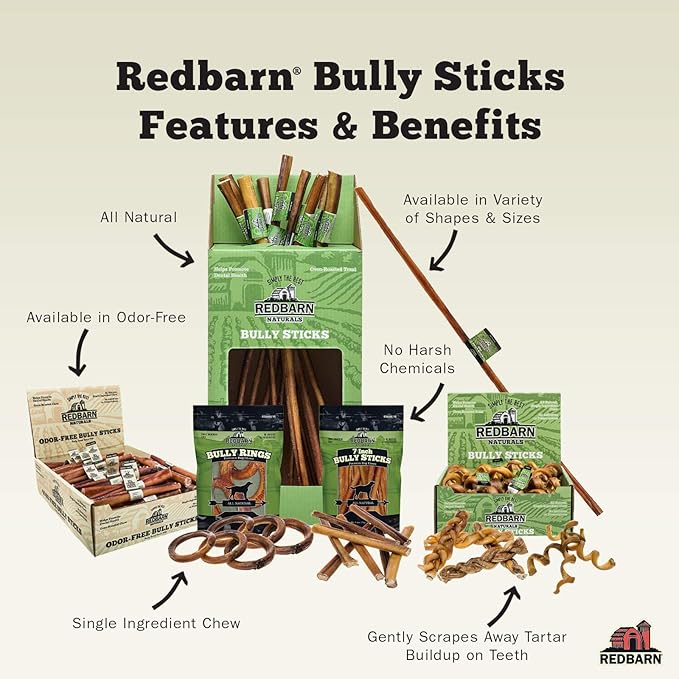 Redbarn Pet Products 7" Braided Bully Sticks for Dogs - Natural, Grain-Free, Highly Palatable, Long-Lasting Dental Chews Sourced from Free-Range, Grass-Fed Cattle, 3-Count, Pack of 12