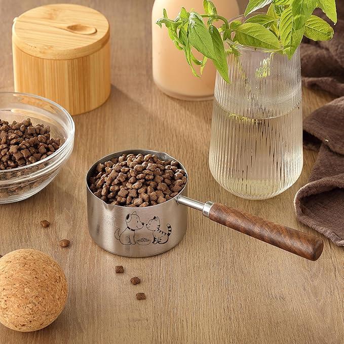 1 Cup Dog Cat Food Scoop, OHOLA Stainless Steel Dog Food Measuring Cup, Precision Scale Measurements (Stylish Pattern)