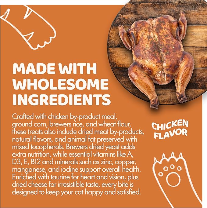 Crunchy Cat Treats – Dual‐Texture Crunch & Creamy Soft Feline Snack Bites for All Life Stages, Great for Training Treat Value Bags (2 Pound, Chicken)