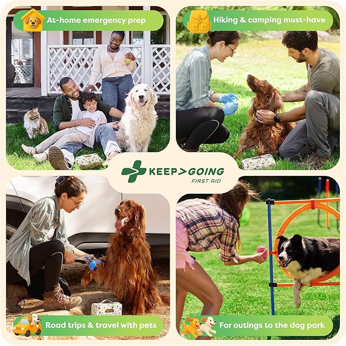 KeepGoing Dog First Aid Kit – Pet Emergency Kit for Dogs & Cats – Dog Travel Accessories for Car, Camping and Hiking
