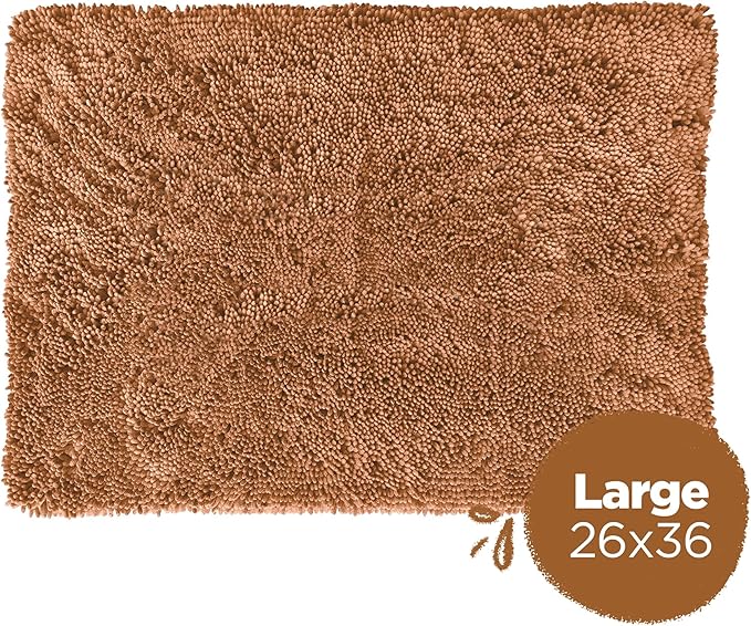 Soggy Doggy Doormat Plain Solid Color Design - Ultra Absorbent Microfiber Chenille Wet Dog Mat for Muddy Paws - Non-Slip and Machine Washable (Caramel Brown, Large 26” x 36”)