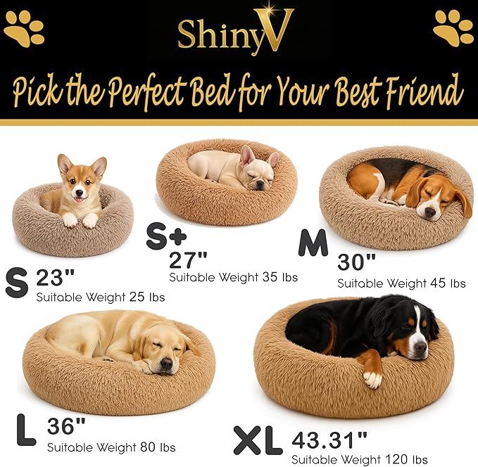 Calming Dog Bed - Fluffy Donut Cuddler for Anxiety Relief, Orthopedic Pet Bed with Non-Slip Bottom, Cozy Round Faux Fur Nest for Dogs and Cats, Plush Crate Mat for Comfort (Camel, Large)