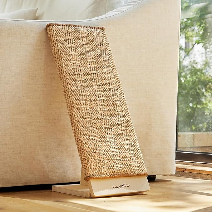 FUKUMARU Cat Scratcher, 23.66 Inch Sisal Cat Scratching Post Ramp, Replaceable Scratching Mat for Indoor Cats, Wood Frame L Shape Wall Mounted Scratch, Cats Scratch Furniture Protector for Couch Sofa