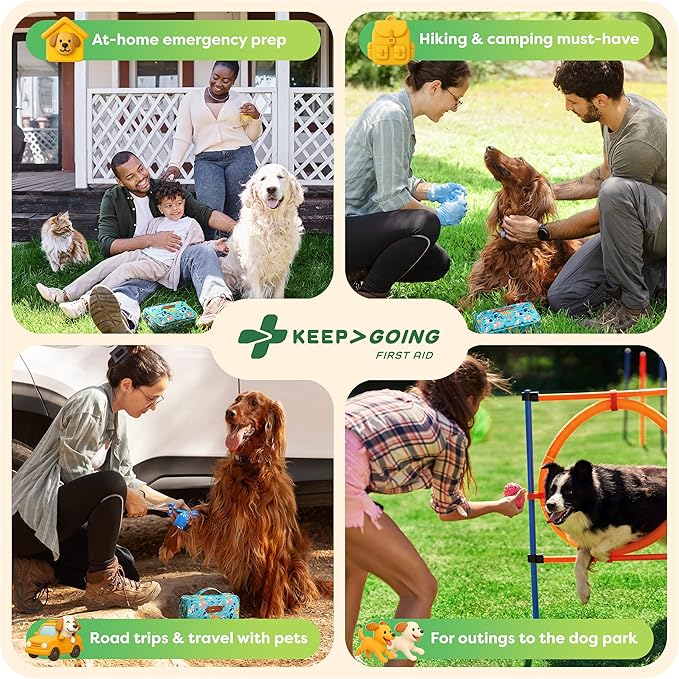 KeepGoing Dog First Aid Kit – Pet Emergency Kit for Dogs & Cats – Dog Travel Accessories for Car, Camping and Hiking