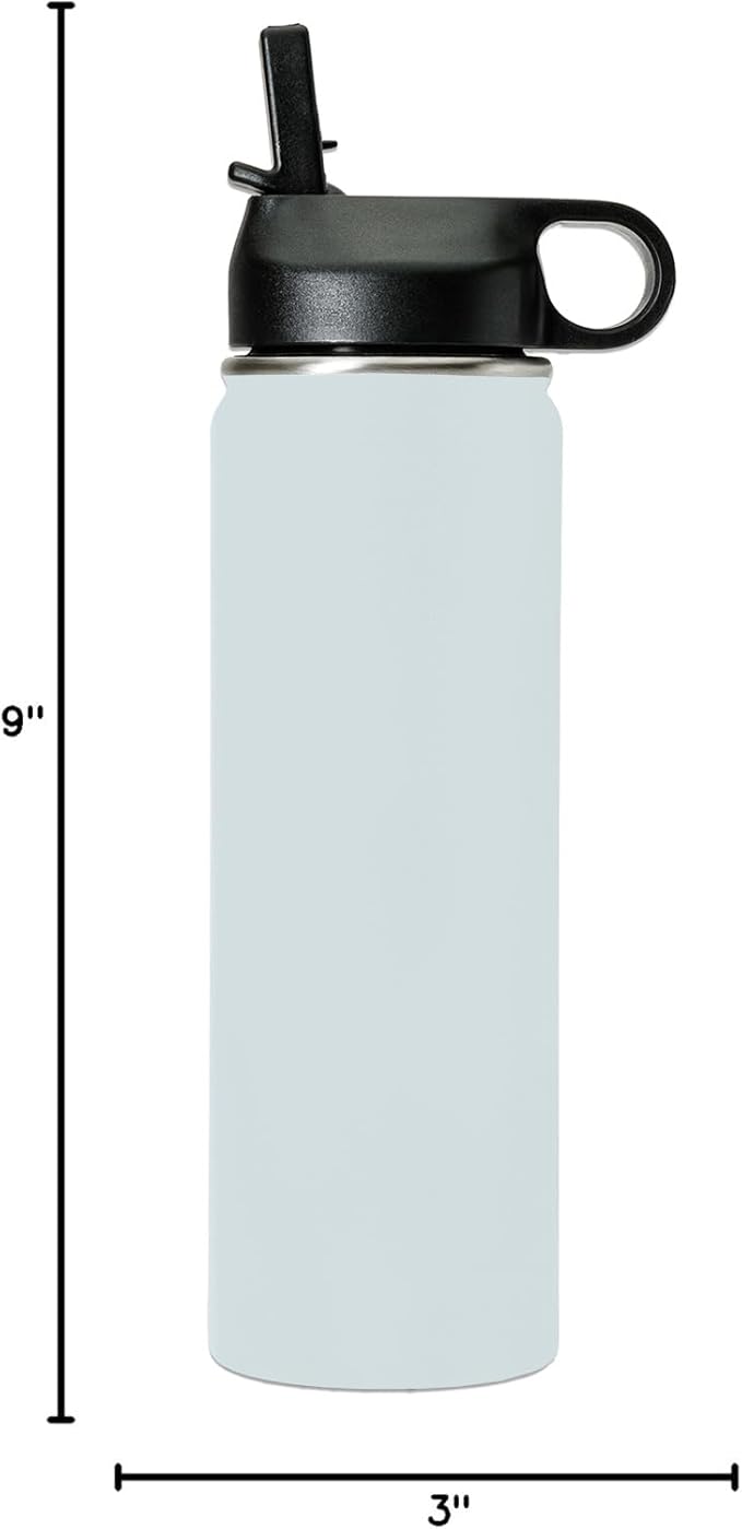 LaserGram Personalized Water Bottle, Dragon, Stainless Steel Double Wall Vacuum Insulated with Flip Top Straw, Custom Engraved Gift (20oz / 590ml Light Blue)