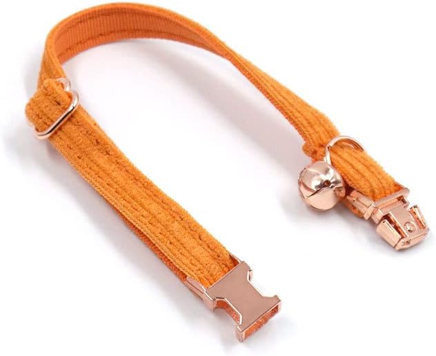 Cute Custom Cat Collar with Bells & Name Tag, Personalized Cat Collars for Girl & Boy Cats, Kitten Collar with Bell (Honey Orange-Striped)