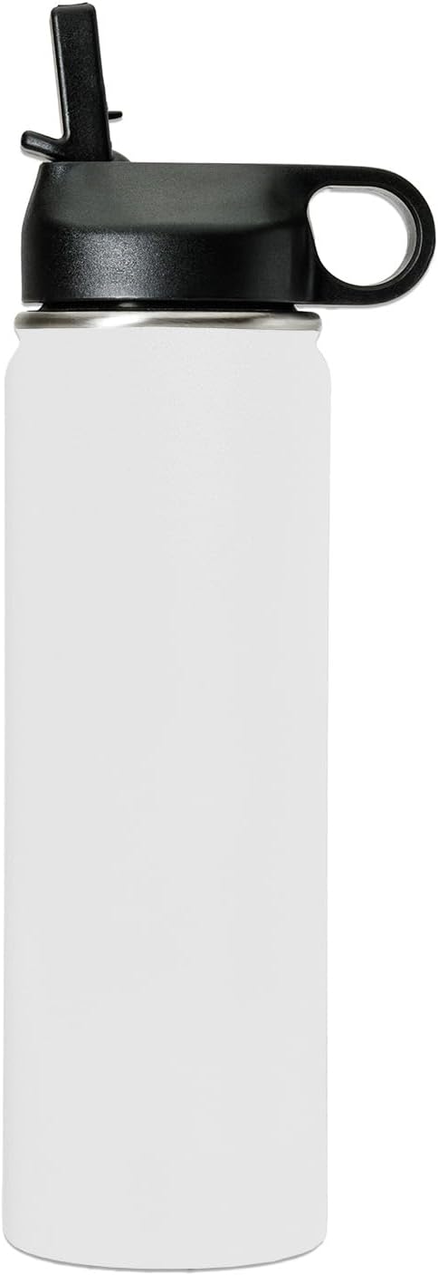 LaserGram Personalized Water Bottle, Cat with Butterfly, Stainless Steel Double Wall Vacuum Insulated with Flip Top Straw, Custom Engraved Gift (20oz / 590ml White)