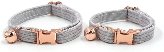 Cute Custom Cat Collar with Bells & Name Tag, Personalized Cat Collars for Girl & Boy Cats, Kitten Collar with Bell (Gray-Striped)