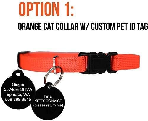 Kitty Convict Personalized Cat ID Collars (Orange, Embroidered Cat ID Collar)