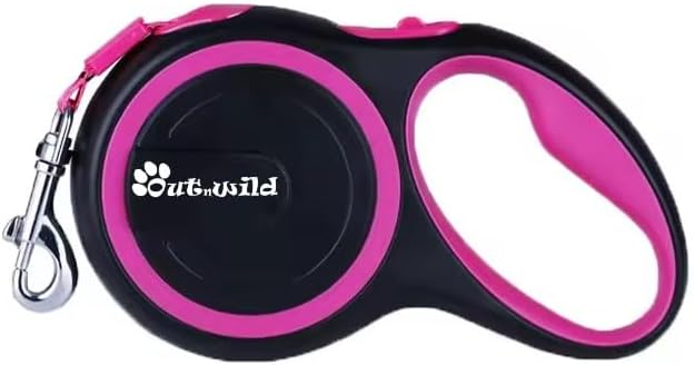 OUTnWILD Retractable Dog Leash, 16 ft Heavy Duty Dog Leash for Large Breeds/Pets Up to 110 lbs, 360° Tangle Free Design with One Touch Quick-Lock Braking System & Anti-Slip Handle. (Pink, L)