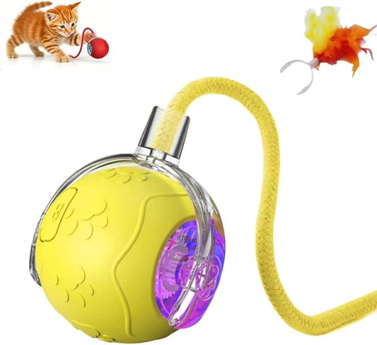 2025 New Interactive Cat Toy Ball for Indoor Cats Dog, Smart 360° Automatic Rolling Pet Ball Kitten Toys with Replace Feather , 3.0 Tail Electric Cat's Toys with LED Light Three Modes Adjustment