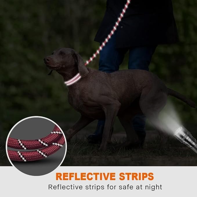 Taglory Rope Dog Leash 6 FT with Comfortable Padded Handle, Highly Reflective Threads Leash for Medium Large Dogs, 1/2 inch, Pink