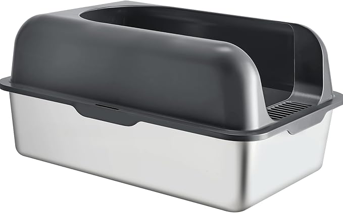 VEVOR Stainless Steel Cat Litter Box with Lid, XL Extra Large Enclosed Cat Box for Big Cats, High Sides Metal Litter Box, Anti Leakage,Odor-Free & Easy Cleaning,Include Scoop & Foot Board