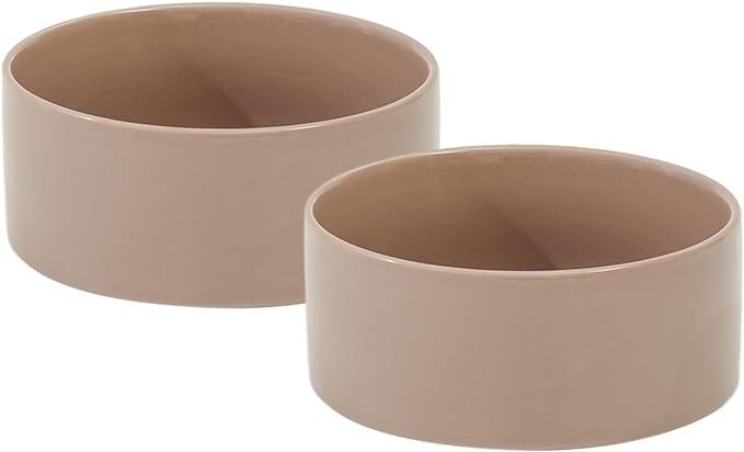 Ceramic 6.1inch Dog Bowls for Small and Medium Breed Dog Dish Pet Food and Water Bowl (Set of 2 Bowls - Dark Green, 28oz)