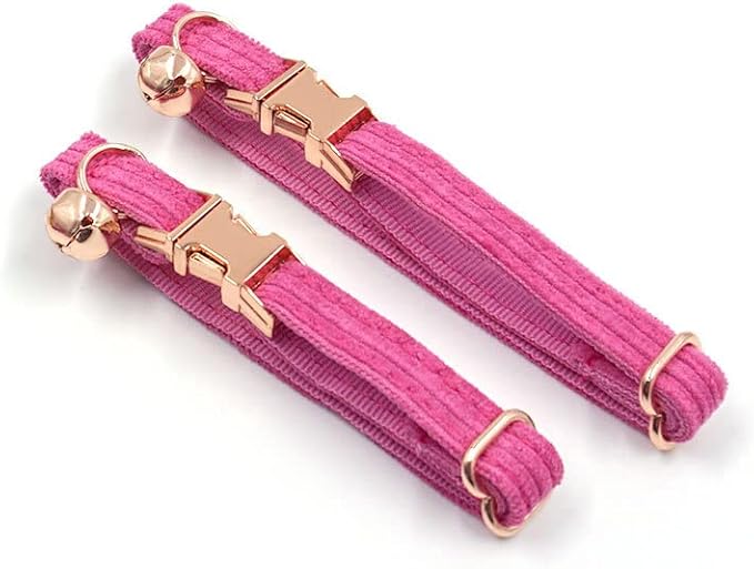 Cute Custom Cat Collar with Bells & Name Tag, Personalized Cat Collars for Girl & Boy Cats, Kitten Collar with Bell (Pink Red-Striped)