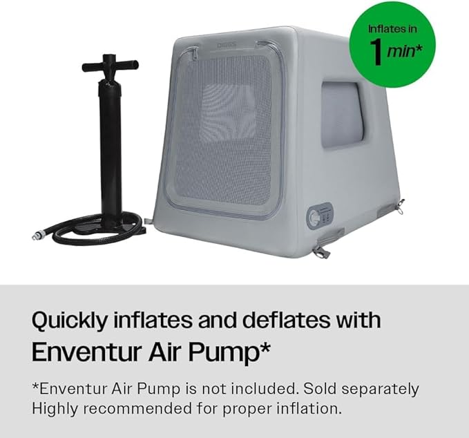 Diggs Enventur Small Inflatable Travel Dog Crate – Ultra-Light & Portable Dog Crate – Puncture-Resistant, Waterproof, Compact – Safe, Durable for Adventures & Travel - 27" L x 18" W x 20" H (Grey)