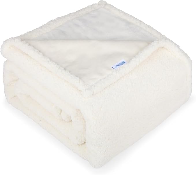 Waterproof Dog Blanket for Large Dogs - Reversible Washable Pet Blanket, Soft Sherpa Fleece Furniture Protector, Cat Throw Bed Couch, Cream,50"x60"