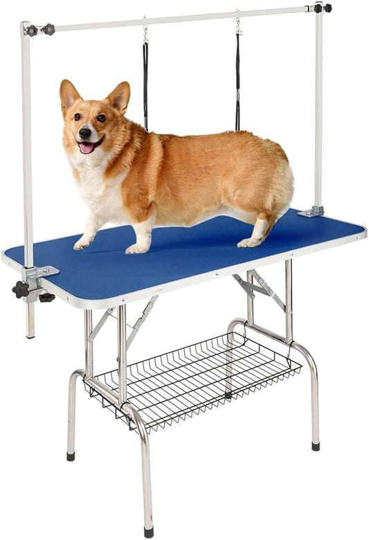 Bonnlo 32-inches Pet Grooming Table, Portable Dog Grooming Table with Arm Noose & Mesh Tray, Adjustable Foldable Pet Groom Table Stand for Dog Cat, Maximum Capacity Up to 330 LBS (32in)