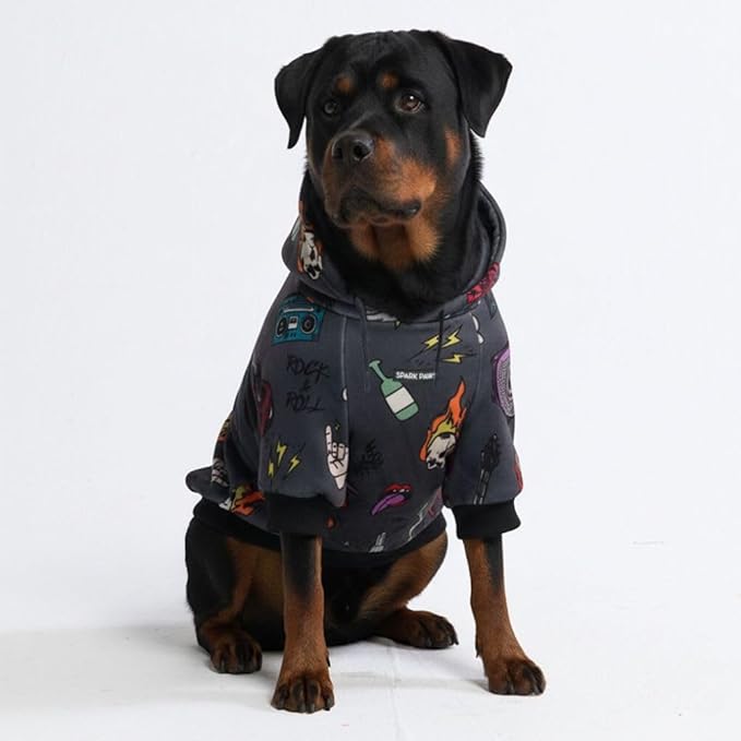 Spark Paws Dog Hoodie – Premium Dog Sweater for Small, Medium, and Large Dogs | Warm Outfits for French Bulldogs, Pitbull, Puppy, Winter Jacket Alternative - Rock and Roll -5XL