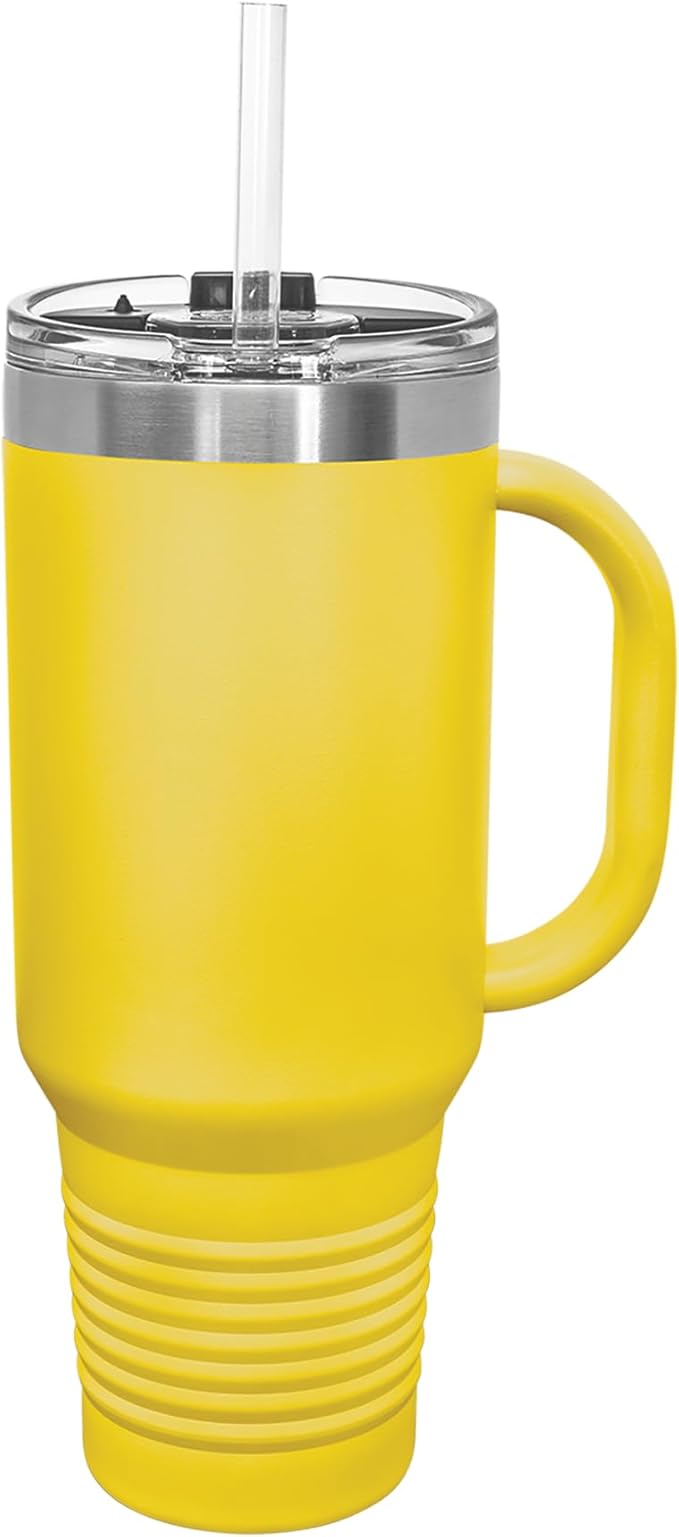 LaserGram 40oz Vacuum Insulated Travel Mug with Handle, Chihuahua Dog, Personalized Engraving Included (Yellow)