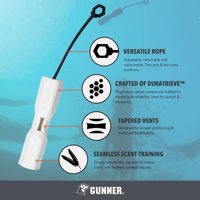 GUNNER Dog Training Bumper - Durable Retriever Dummy for Professional Training, Perfect for Water Activities, Hunting, and Outdoor Retrieval Practice, with Adjustable Rope for Easy Handling (White)