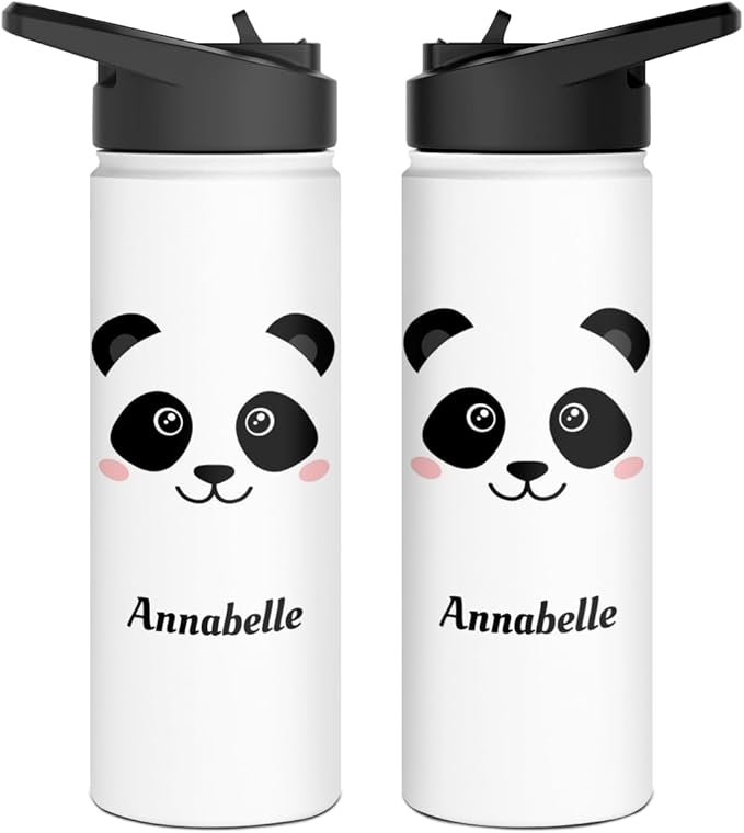 winorax Personalized Panda Water Bottle Pandas Pattern Design Sports Bottles 12oz 18oz 32oz Insulated Stainless Steel Travel Cup Birthday Christmas Back To School Gift for Girls Kids Animal Lovers