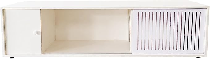Cat Litter Box Enclosure with Removable Sliding Door, Modern TV Stand with Storage, Cream White