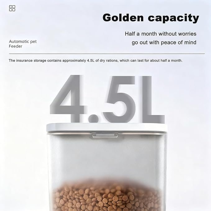 Auto Pet Feeder with Camera & App, 4.5L Automatic Dog and Cat Feeder, 12-Meal Programmable Dispenser with 10s Voice Recorder (White)