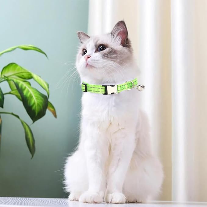 Green Puppy Collar with Bell, Reflective Nylon XS Cat Collars Soft Adjustable Buckle for XXS XSmall Small Puppy Female Tiny Pets Dogs Boy Girl Kitten Yorkie X-Small