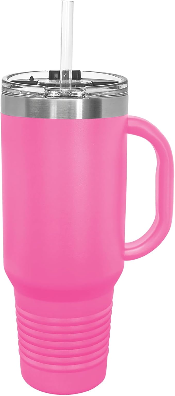 LaserGram 40oz Vacuum Insulated Travel Mug with Handle, Chihuahua Dog, Personalized Engraving Included (Pink)